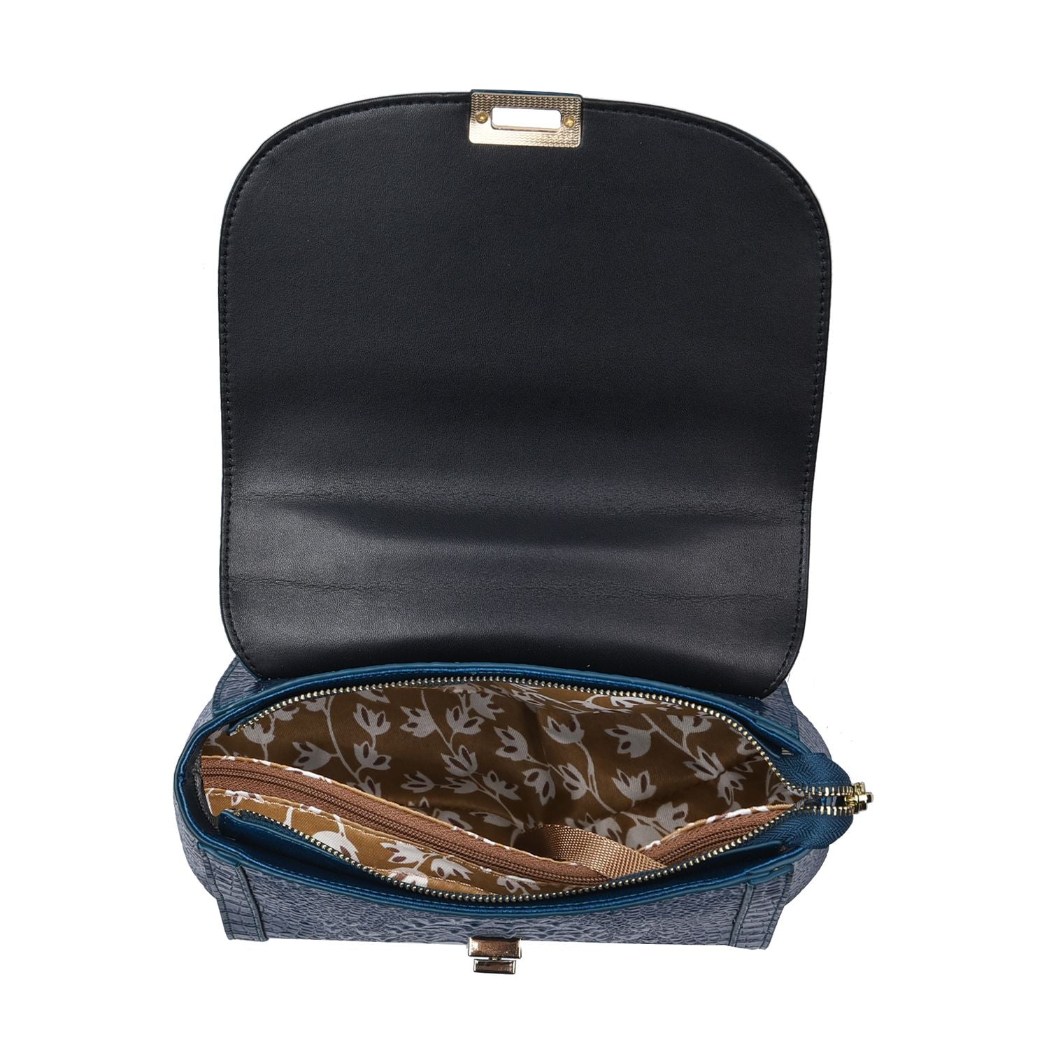 Black Friday Doorbuster - 100% Genuine Leather Croc Embossed Convertible Bag with Detachable Long Strap - Teal Blue_7311073_5