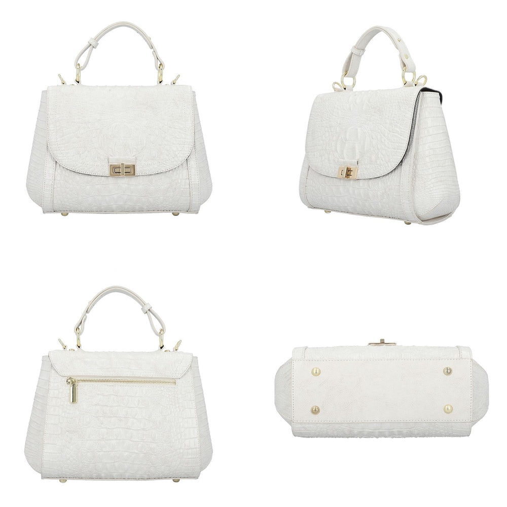 Black Friday Doorbuster - 100% Genuine Leather Croc Embossed Convertible Bag with Detachable Long Strap - Off-White_7311076_3