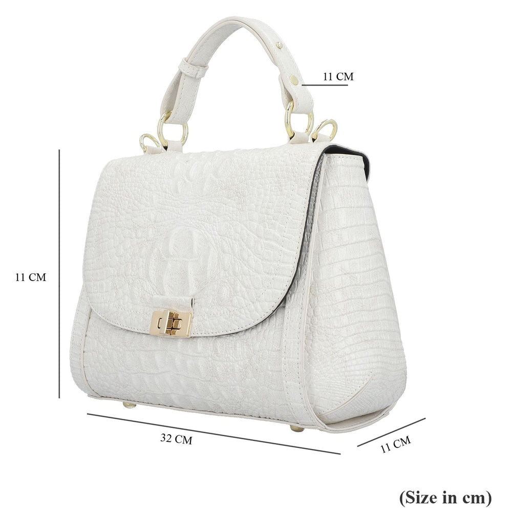 Black Friday Doorbuster - 100% Genuine Leather Croc Embossed Convertible Bag with Detachable Long Strap - Off-White_7311076_7