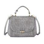 Black Friday Doorbuster -100% Genuine Leather Croc Embossed Convertible Bag with Detachable Long Strap - Grey_7311077