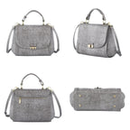 Black Friday Doorbuster -100% Genuine Leather Croc Embossed Convertible Bag with Detachable Long Strap - Grey_7311077_3