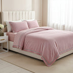 Luxury Velour Set of 3 Duvet Cover with 2 Oxford Pillow Cases - Pink Double