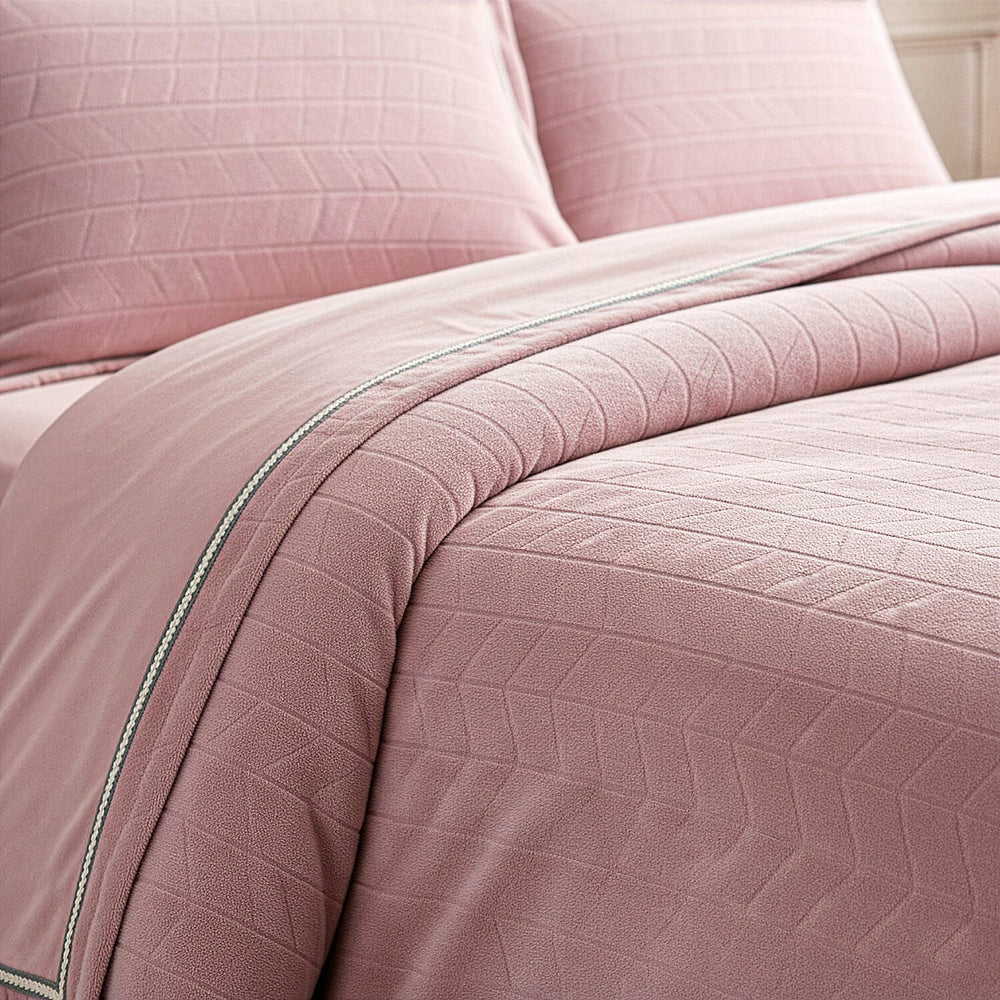 Luxury Velour Set of 3 Duvet Cover with 2 Oxford Pillow Cases - Pink Double