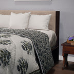 One Time Deal- 100% Cotton SANGANER Printed Quilt Comes with Bag (Double Size, 200x200 cm) - Blue & Green_7370419_1