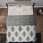 One Time Deal- 100% Cotton SANGANER Printed Quilt Comes with Bag (Double Size, 200x200 cm) - Blue & Green_7370419_2
