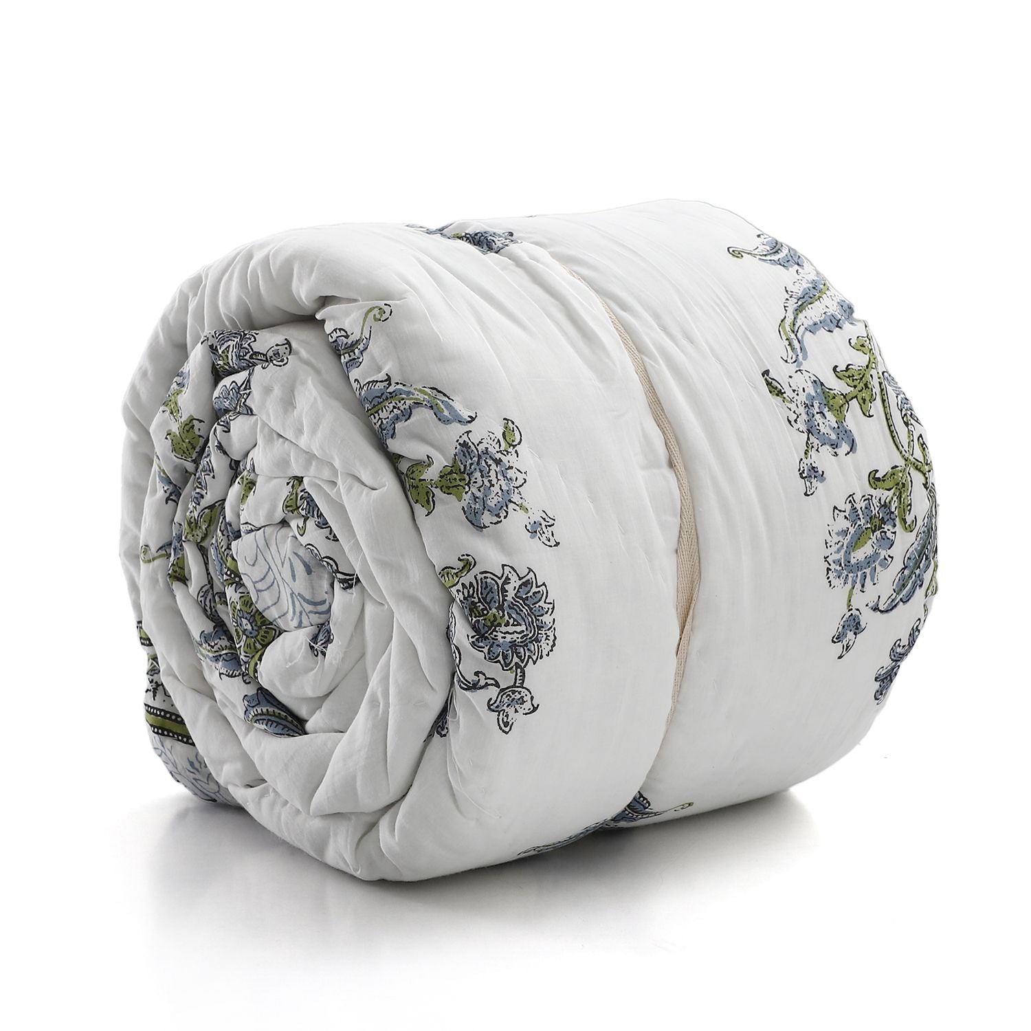 One Time Deal- 100% Cotton SANGANER Printed Quilt Comes with Bag (Double Size, 200x200 cm) - Blue & Green_7370419_6
