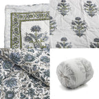 One Time Deal- 100% Cotton SANGANER Printed Quilt Comes with Bag (Double Size, 200x200 cm) - Blue & Green_7370419_7