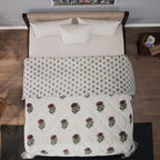 One Time Deal- 100% Cotton SANGANER Printed Quilt Comes with Bag (Double Size, 200x200 cm) - Pink & Olive Green_7370427_2