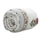 One Time Deal- 100% Cotton SANGANER Printed Quilt Comes with Bag (Double Size, 200x200 cm) - Pink & Olive Green_7370427_6