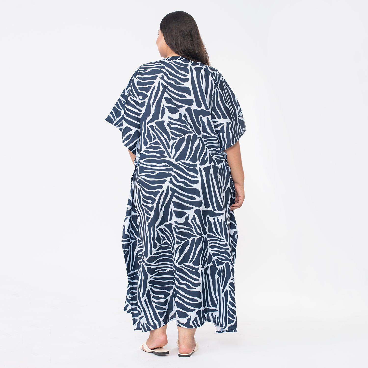 Tamsy Abstract Printed Dress (Curve One Size) - Navy & Light Blue_7378420_1