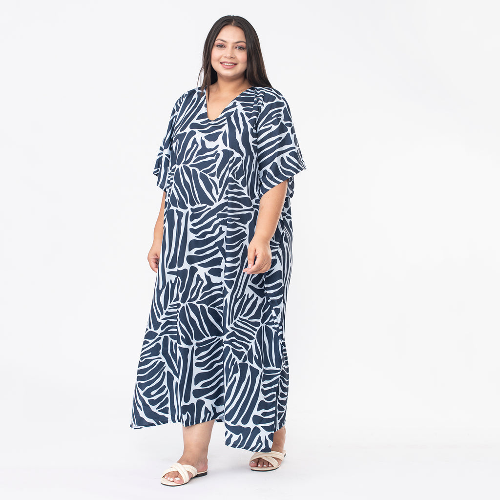 Tamsy Abstract Printed Dress (Curve One Size) - Navy & Light Blue_7378420_2