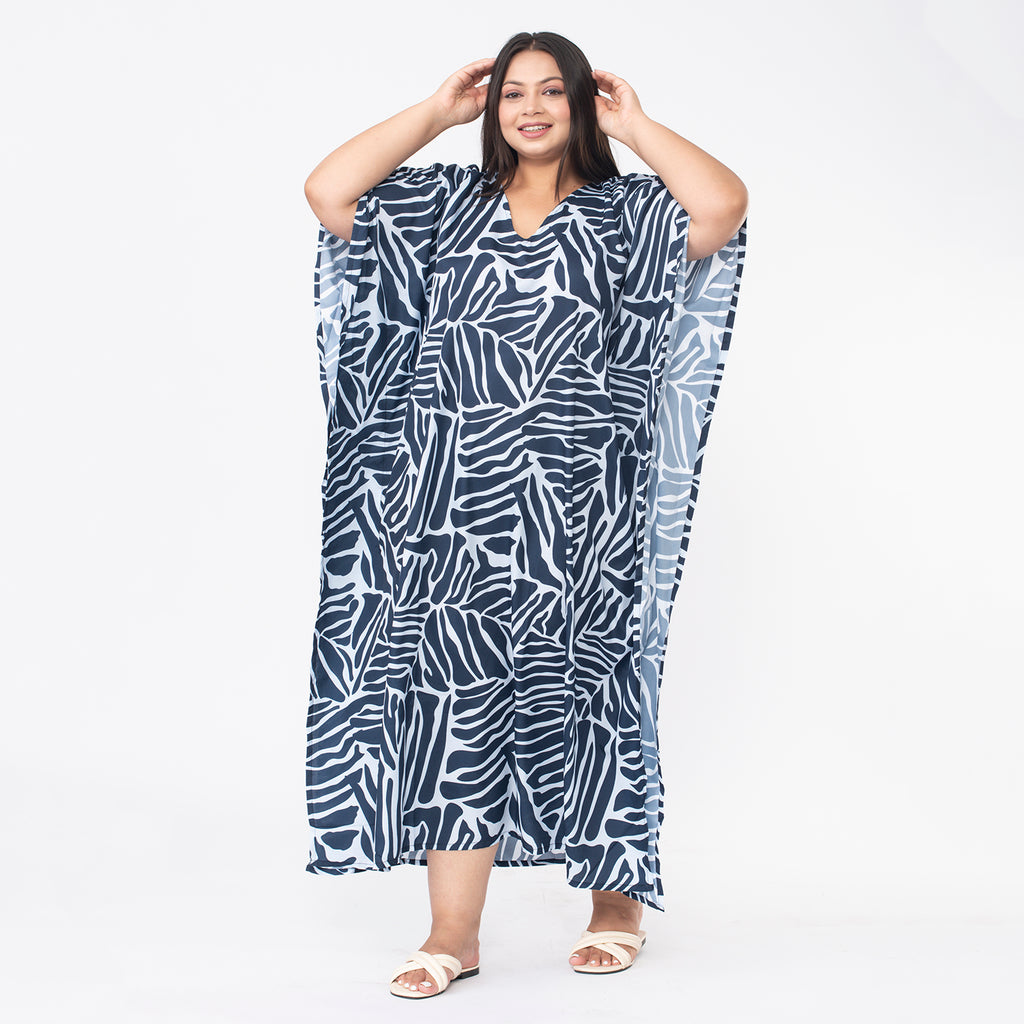 Tamsy Abstract Printed Dress (Curve One Size) - Navy & Light Blue_7378420_3