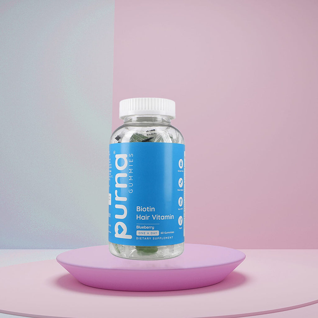 Purna - Blueberry Flavoured Gummies - Helps with Nutriton &  Health For Hair to Repair Hair Tissue (60 Gummies- 2 Months Supply).Best Before 30th Sep 2025