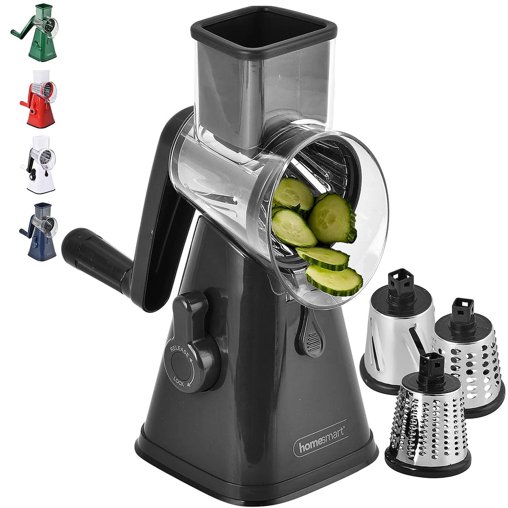 Whizzy Chopper - 3 in 1 Slicer, Grater and Shredder. Safe Barrel Blades - Speedy Chopping, Easy Cleaning, Non-Electric - Black