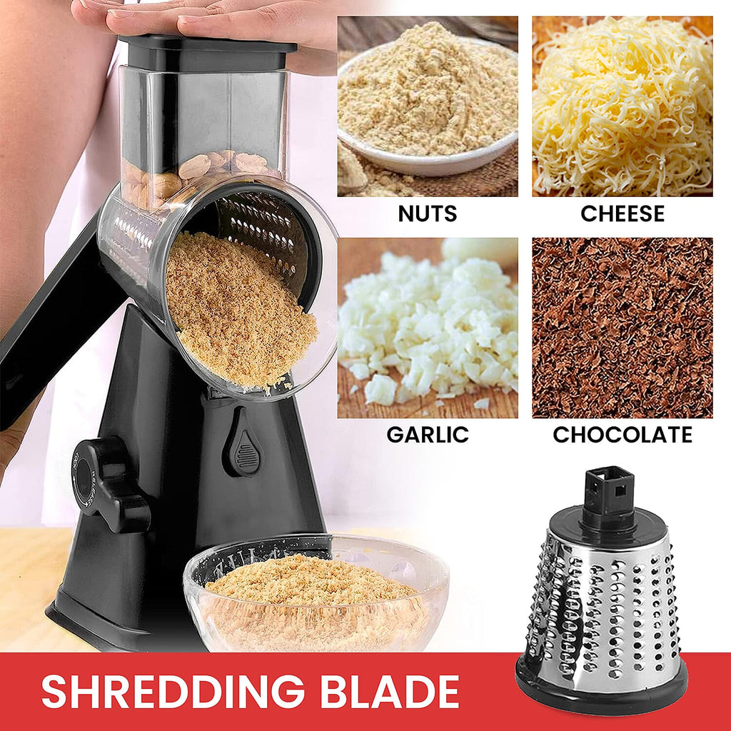 Whizzy Chopper - 3 in 1 Slicer, Grater and Shredder. Safe Barrel Blades - Speedy Chopping, Easy Cleaning, Non-Electric - Black
