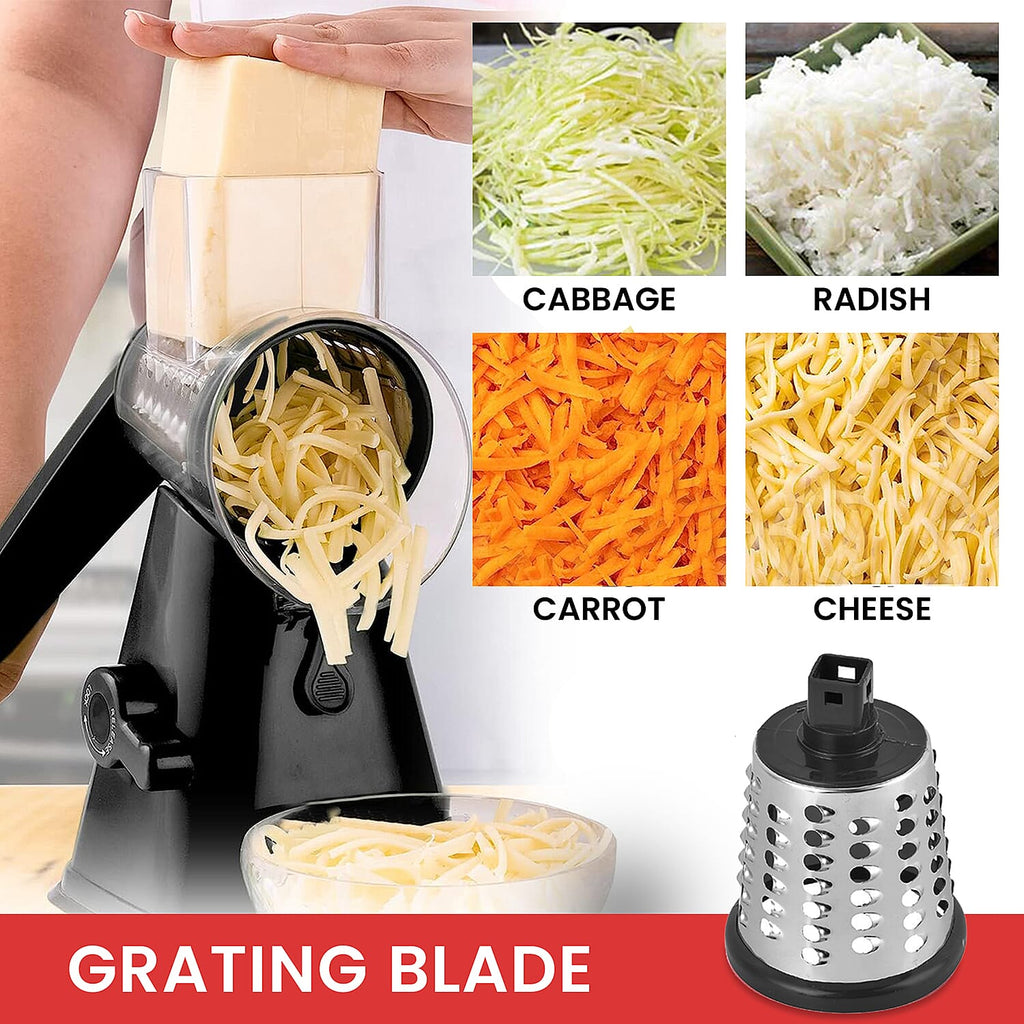 Whizzy Chopper - 3 in 1 Slicer, Grater and Shredder. Safe Barrel Blades - Speedy Chopping, Easy Cleaning, Non-Electric - Black