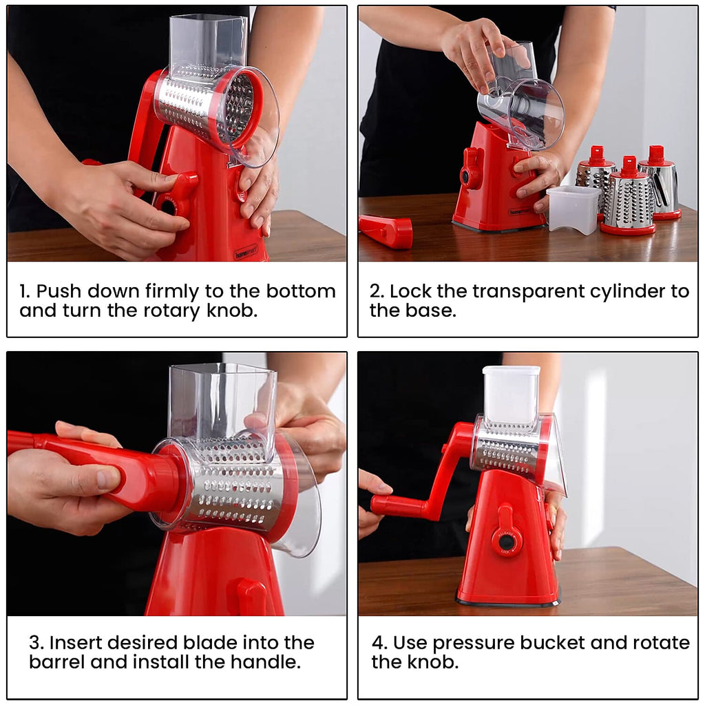 Whizzy Chopper - 3 in 1 Slicer, Grater and Shredder. Safe Barrel Blades - Speedy Chopping, Easy Cleaning, Non-Electric - Black