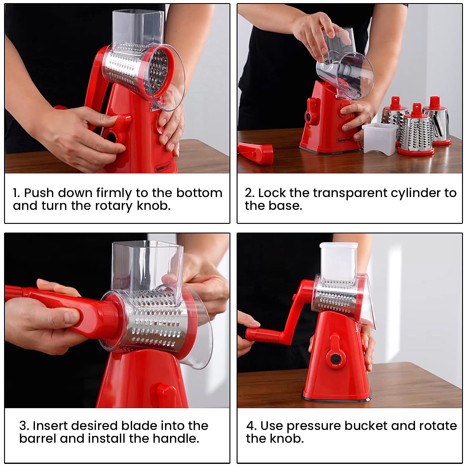 Whizzy Chopper - 3 in 1 Slicer, Grater and Shredder. Safe Barrel Blades - Speedy Chopping, Easy Cleaning, Non-Electric - Black