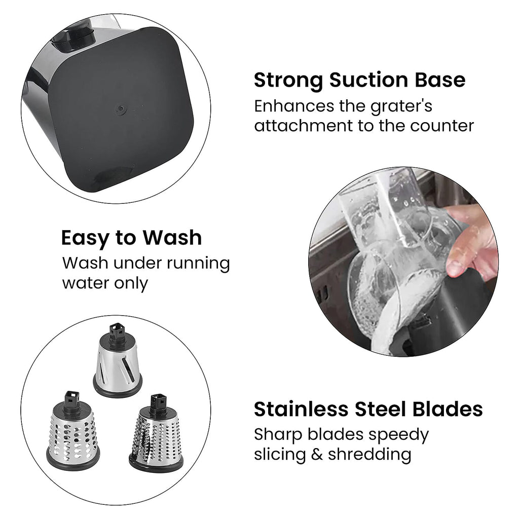 Whizzy Chopper - 3 in 1 Slicer, Grater and Shredder. Safe Barrel Blades - Speedy Chopping, Easy Cleaning, Non-Electric - Black