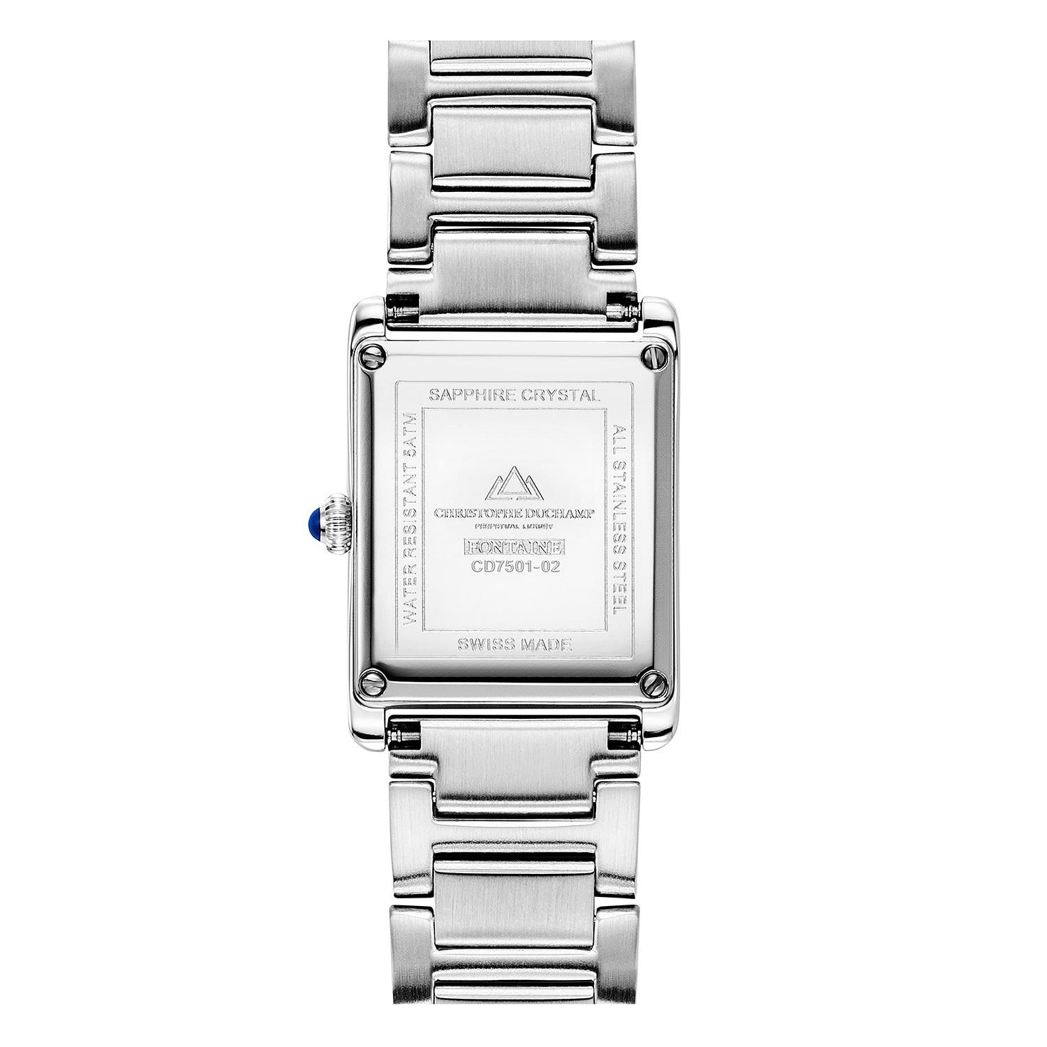 SWISS MADE Christophe Duchamp Fontaine Swiss Movement Watch with 10 SI Diamonds and Sapphire Crystal Black Dial Silver Strap_7416125_3