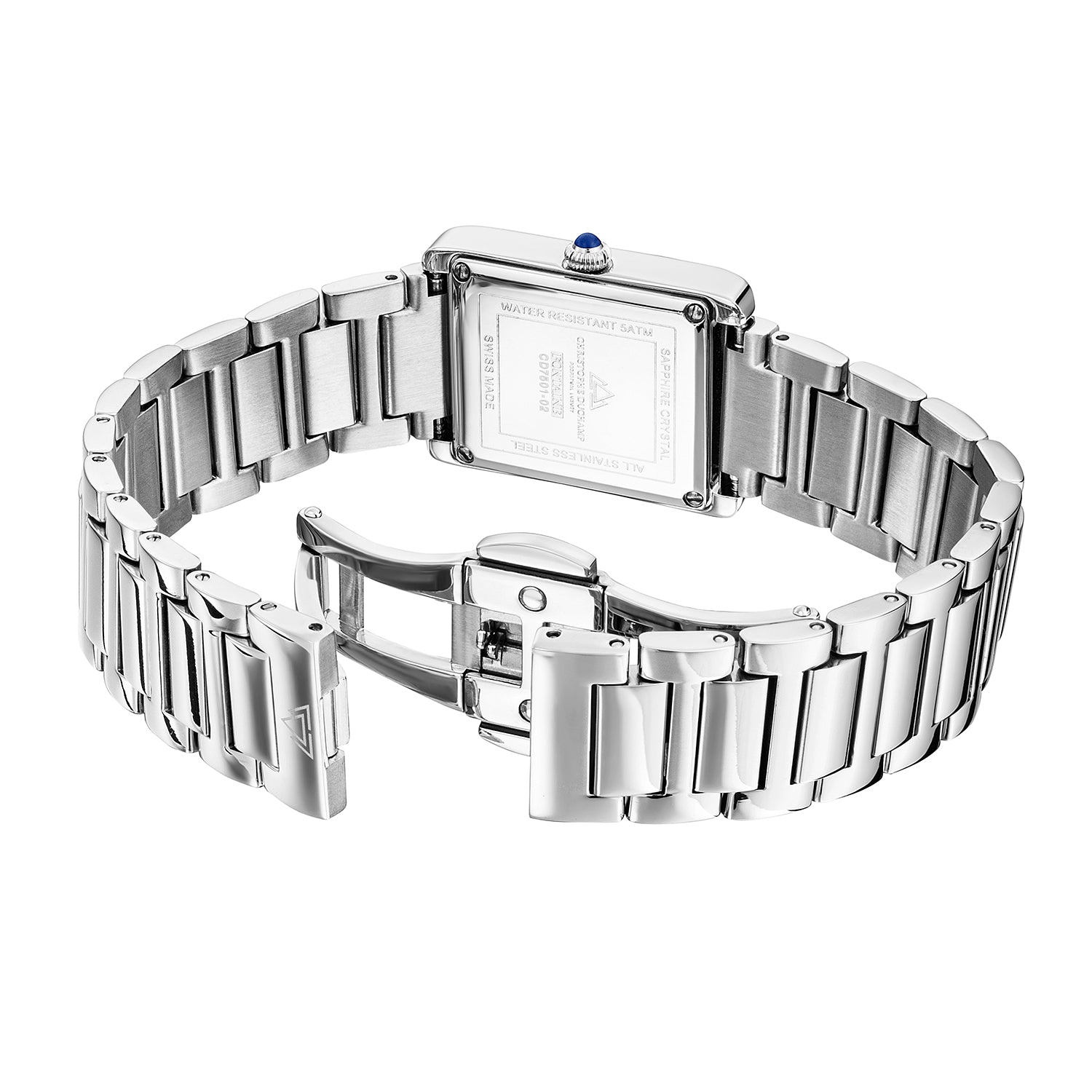 SWISS MADE Christophe Duchamp Fontaine Swiss Movement Watch with 10 SI Diamonds and Sapphire Crystal Black Dial Silver Strap_7416125_4