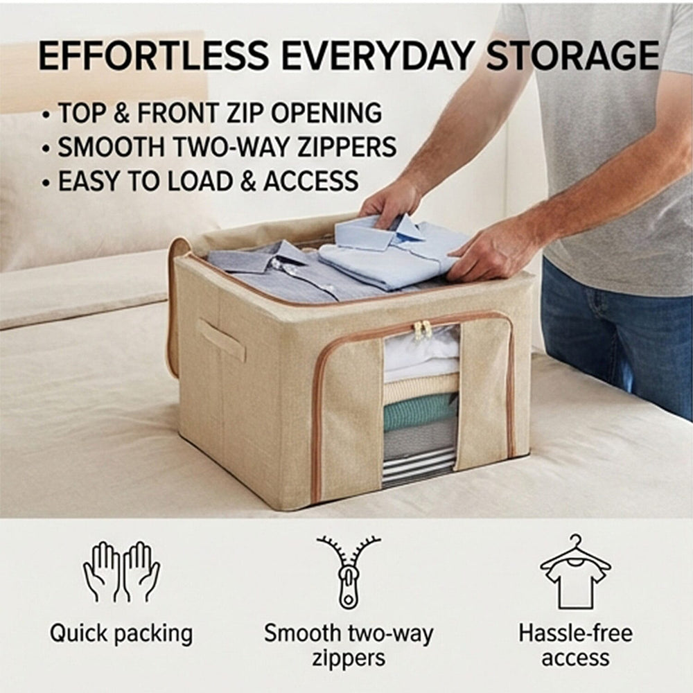 Solid Storage Box (Size 50x40x33 cm) - Beige & Beige