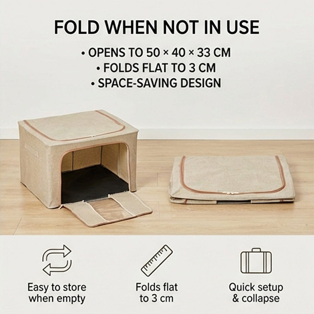 Solid Storage Box (Size 50x40x33 cm) - Beige & Beige