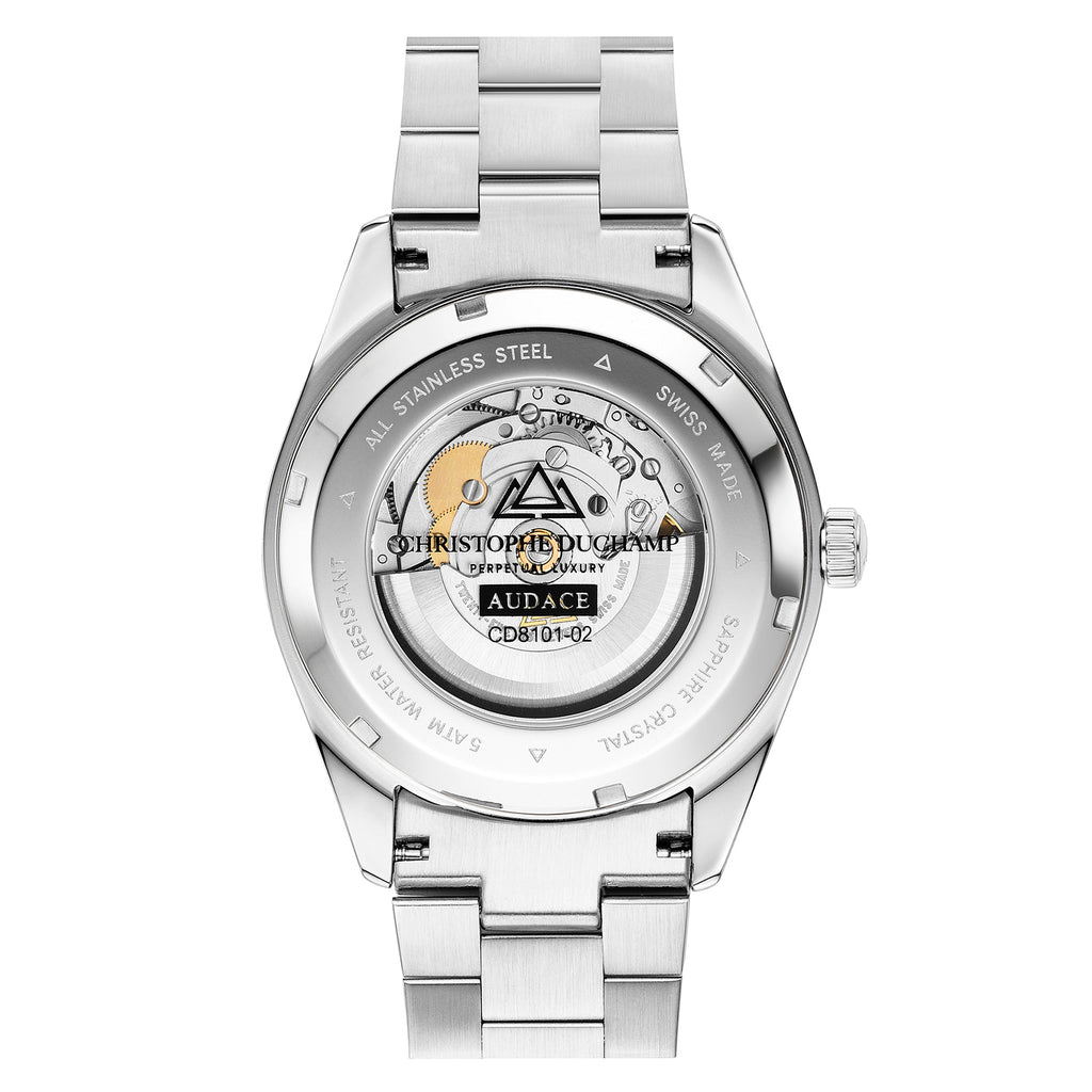 Christophe Duchamp AUDACE Swiss Made Automatic Movement Blue Dial 5 ATM Water Resistant Sapphire Crystal Watch Silver Strap_7506179_1