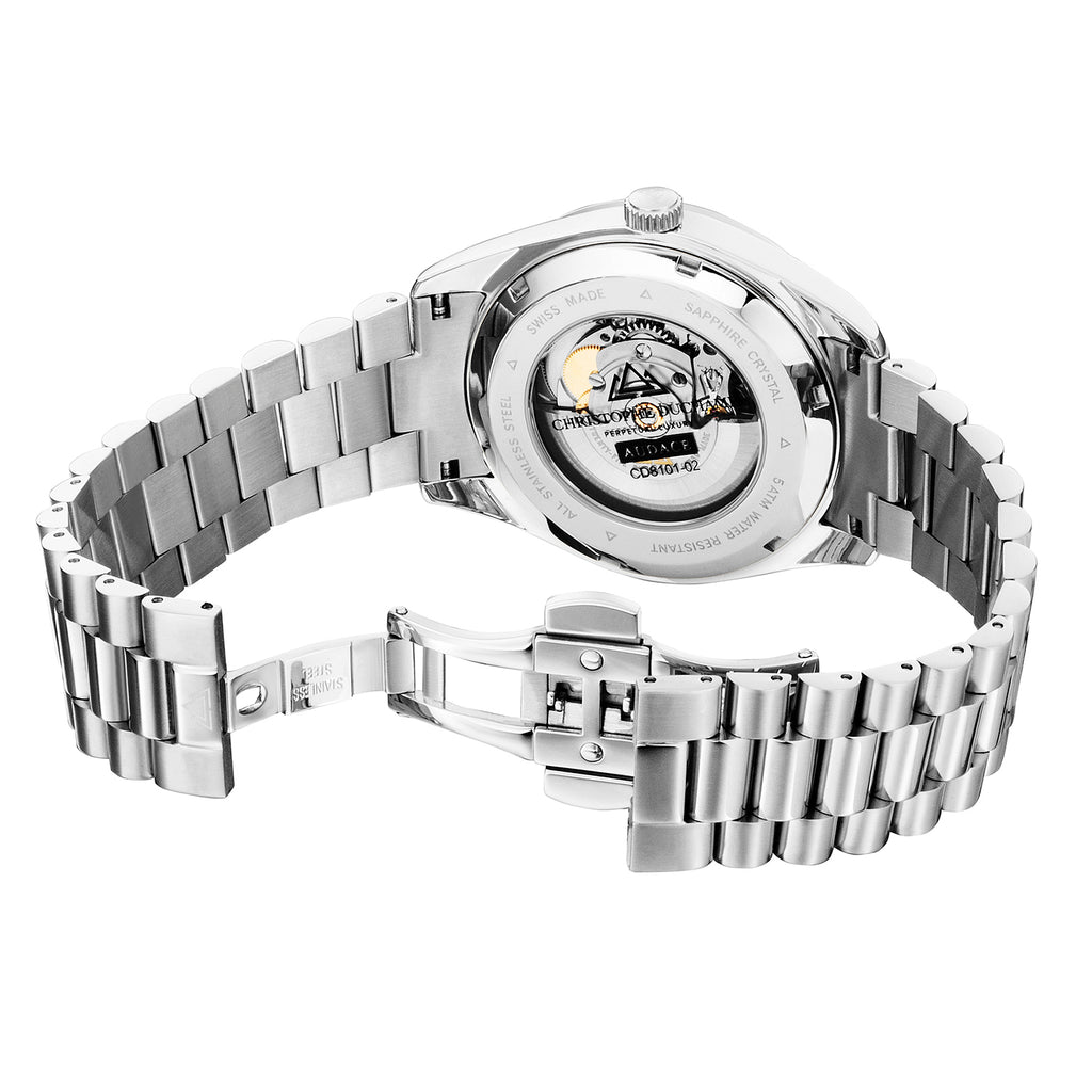 Christophe Duchamp AUDACE Swiss Made Automatic Movement Blue Dial 5 ATM Water Resistant Sapphire Crystal Watch Silver Strap_7506179_2