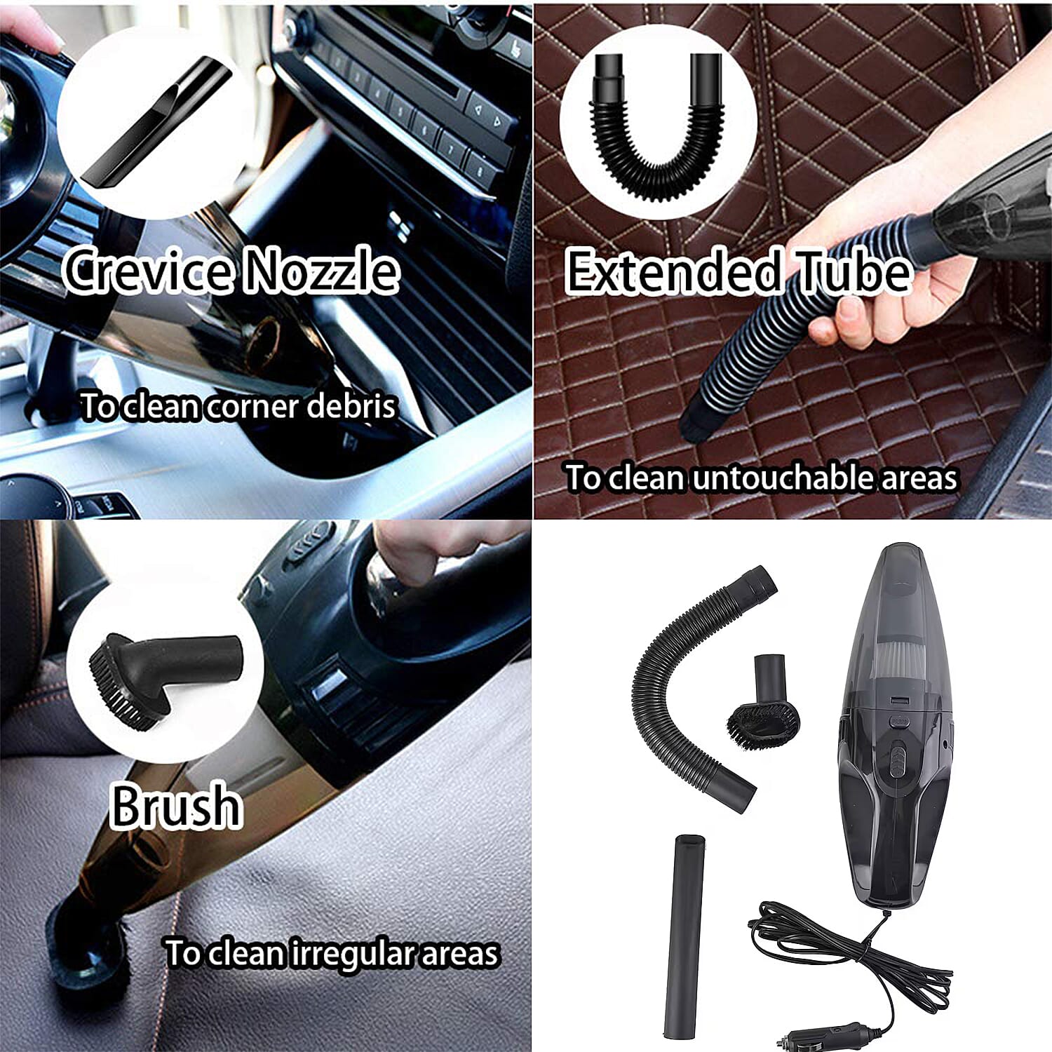 Portable Car Vacuum Cleaner - (Cigarette Lighter Port and 3m Cable) - 12V
