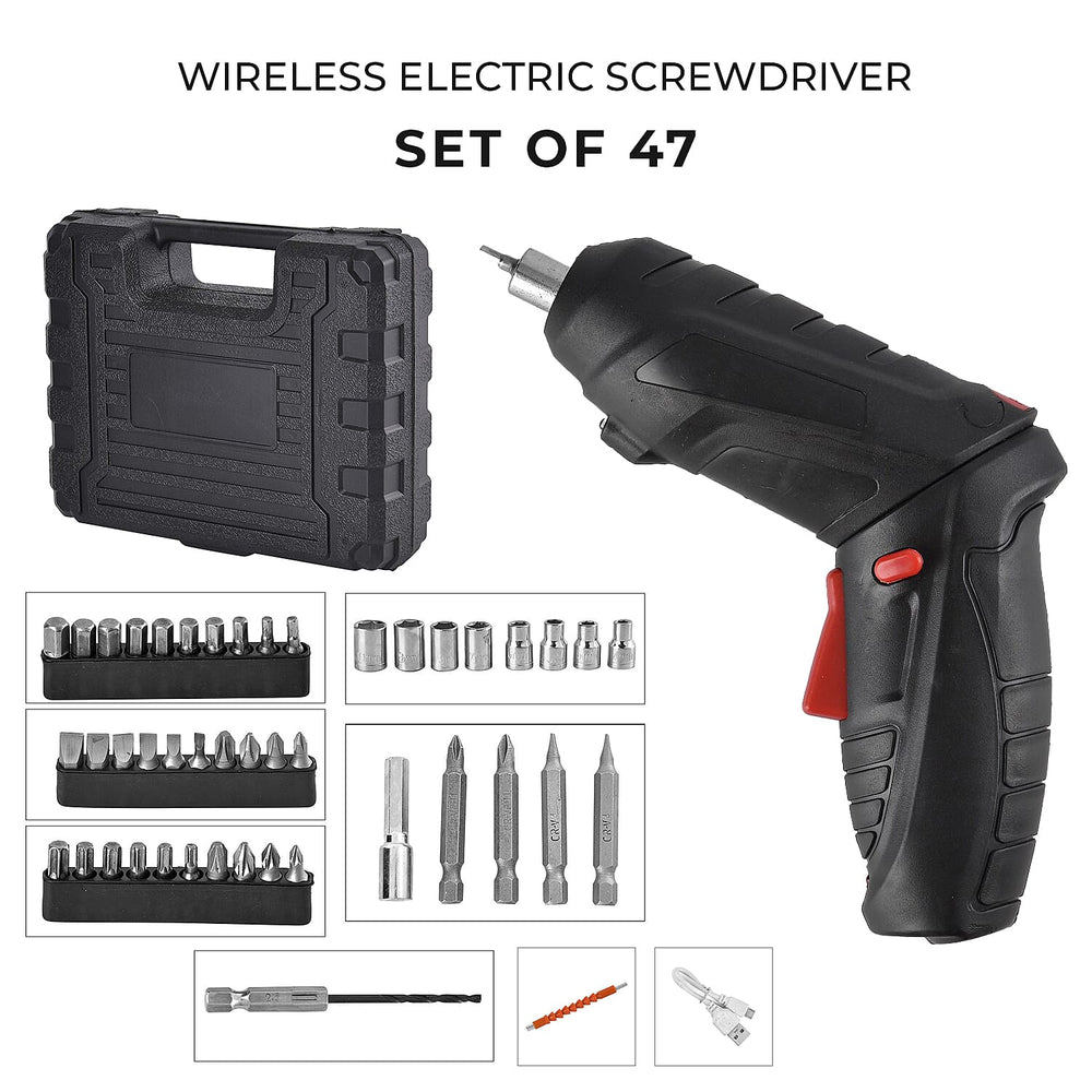 Rechargeable Electric Screwdriver PLUS 47 Pcs Screw Set (100w 3.2aH) - Black