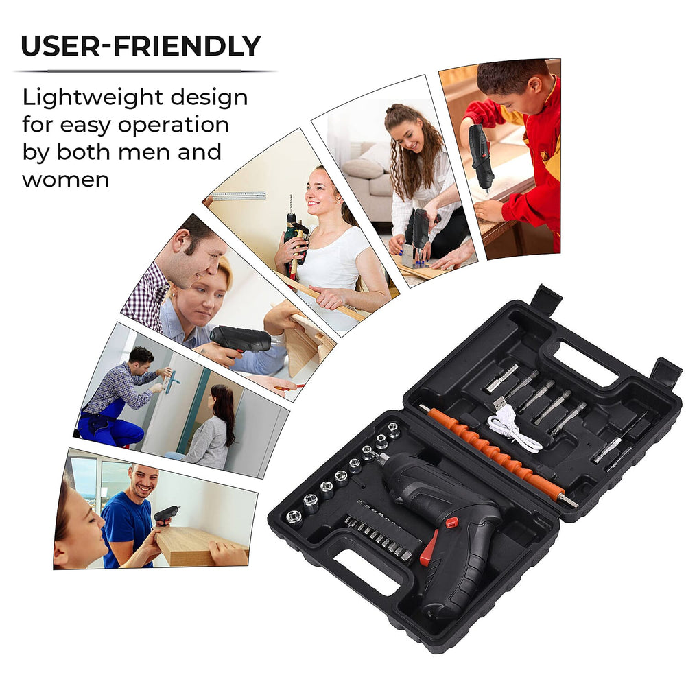 Rechargeable Electric Screwdriver PLUS 47 Pcs Screw Set (100w 3.2aH) - Black