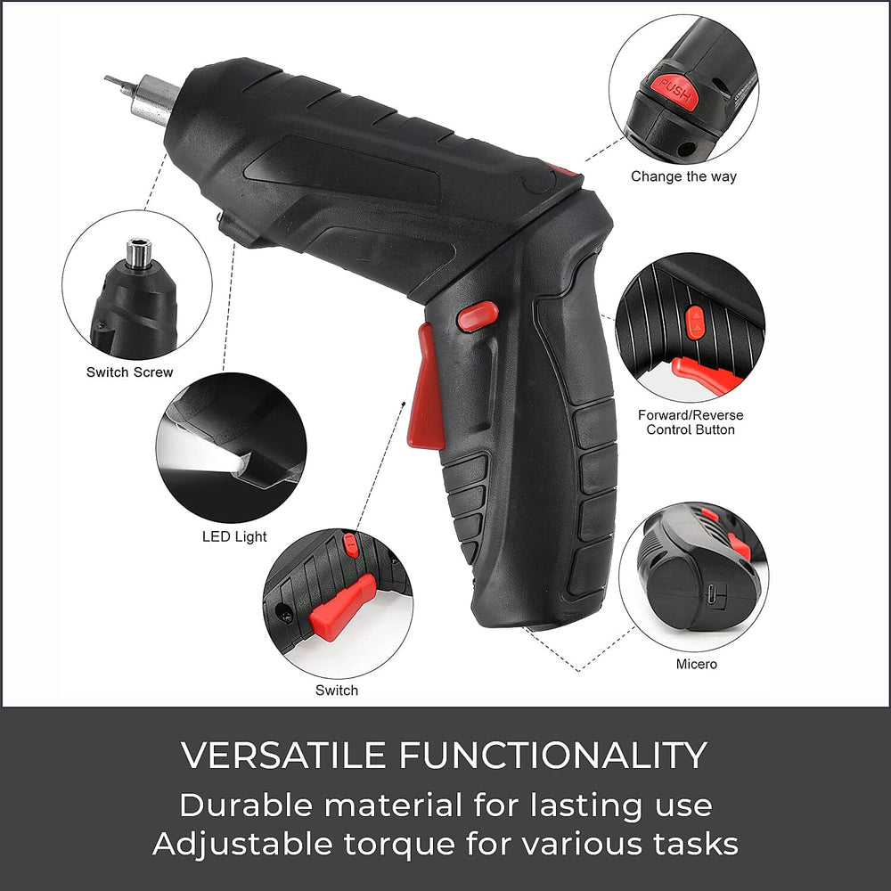 Rechargeable Electric Screwdriver PLUS 47 Pcs Screw Set (100w 3.2aH) - Black