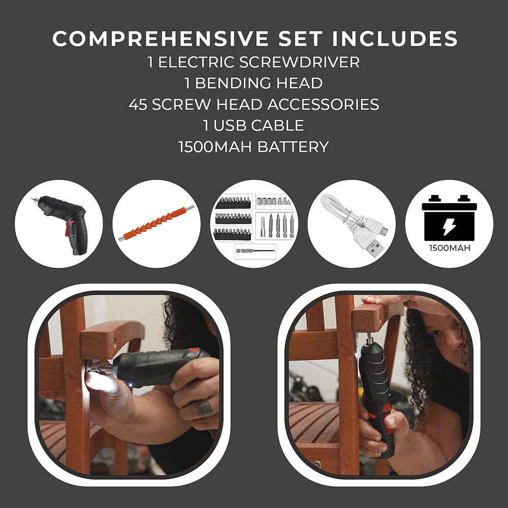 Rechargeable Electric Screwdriver PLUS 47 Pcs Screw Set (100w 3.2aH) - Black