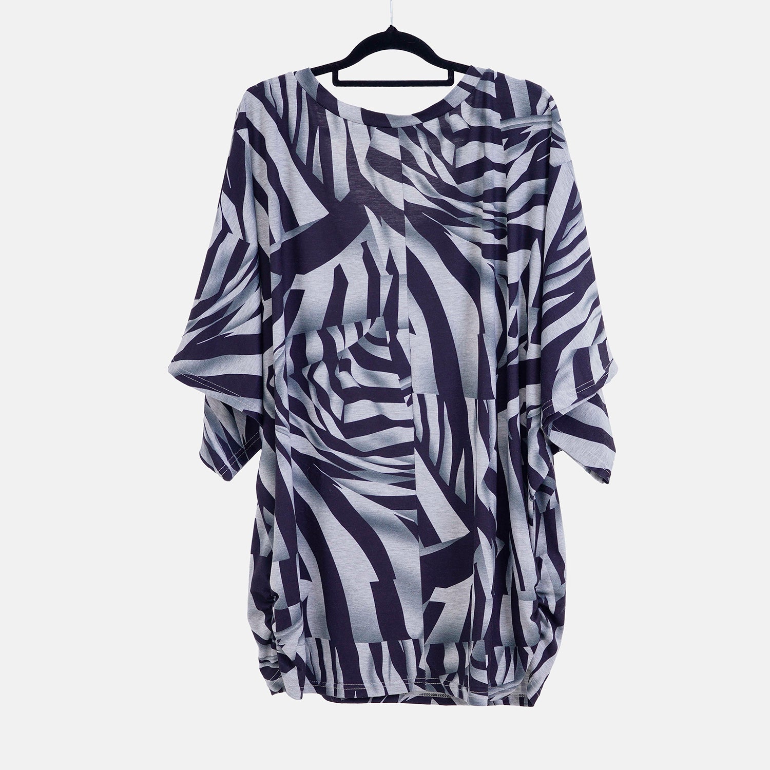TAMSY Black Boat Neck Black & White Printed Knit Drape Top (One Size,8-22) - Black_7512868_6