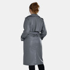 Tamsy Faux Leather Long Belted Coat with Adjustable Cuffs (Size M,12-14) - Dark Grey_7524952_1