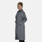 Tamsy Faux Leather Long Belted Coat with Adjustable Cuffs (Size M,12-14) - Dark Grey_7524952_3