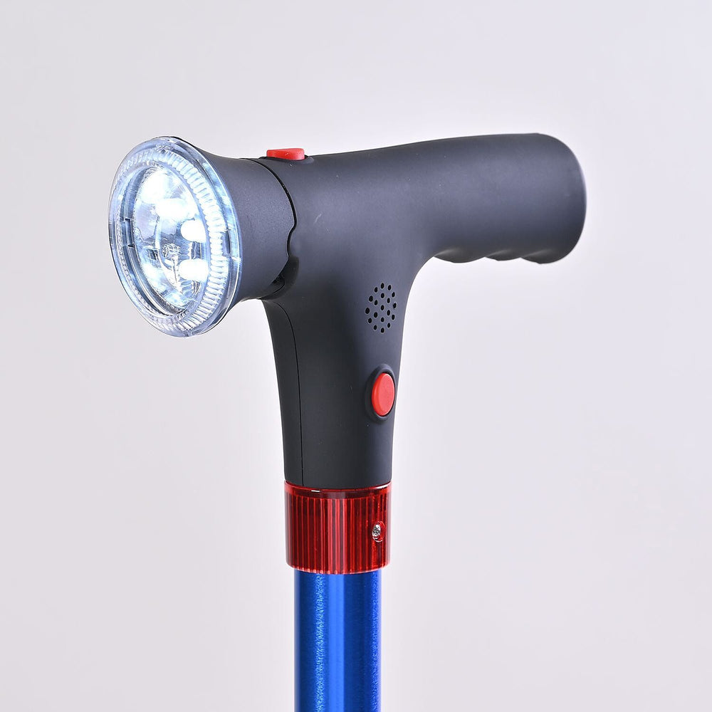 Easy Up Walking Cane with 2 Handles, Anti Slip Base and Light (2xAAA,Not Included) - Blue