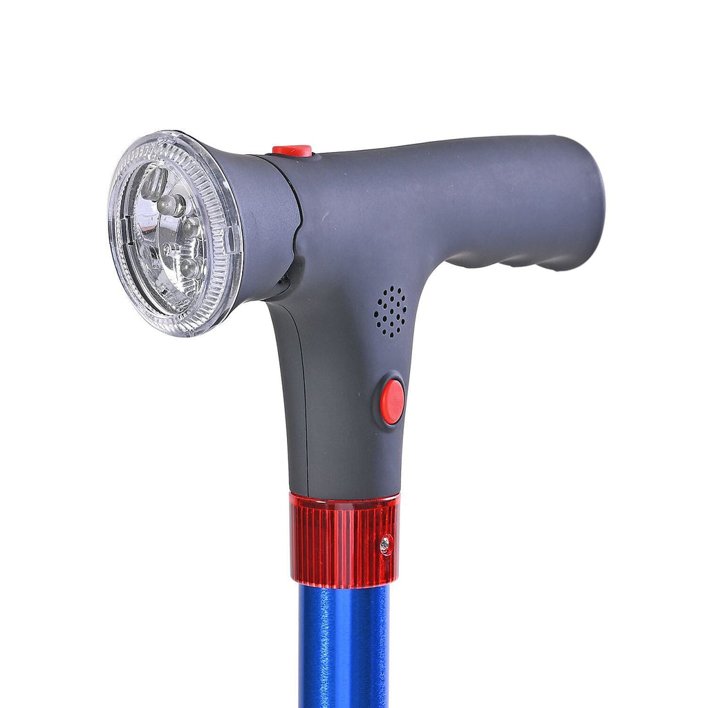 Easy Up Walking Cane with 2 Handles, Anti Slip Base and Light (2xAAA,Not Included) - Blue