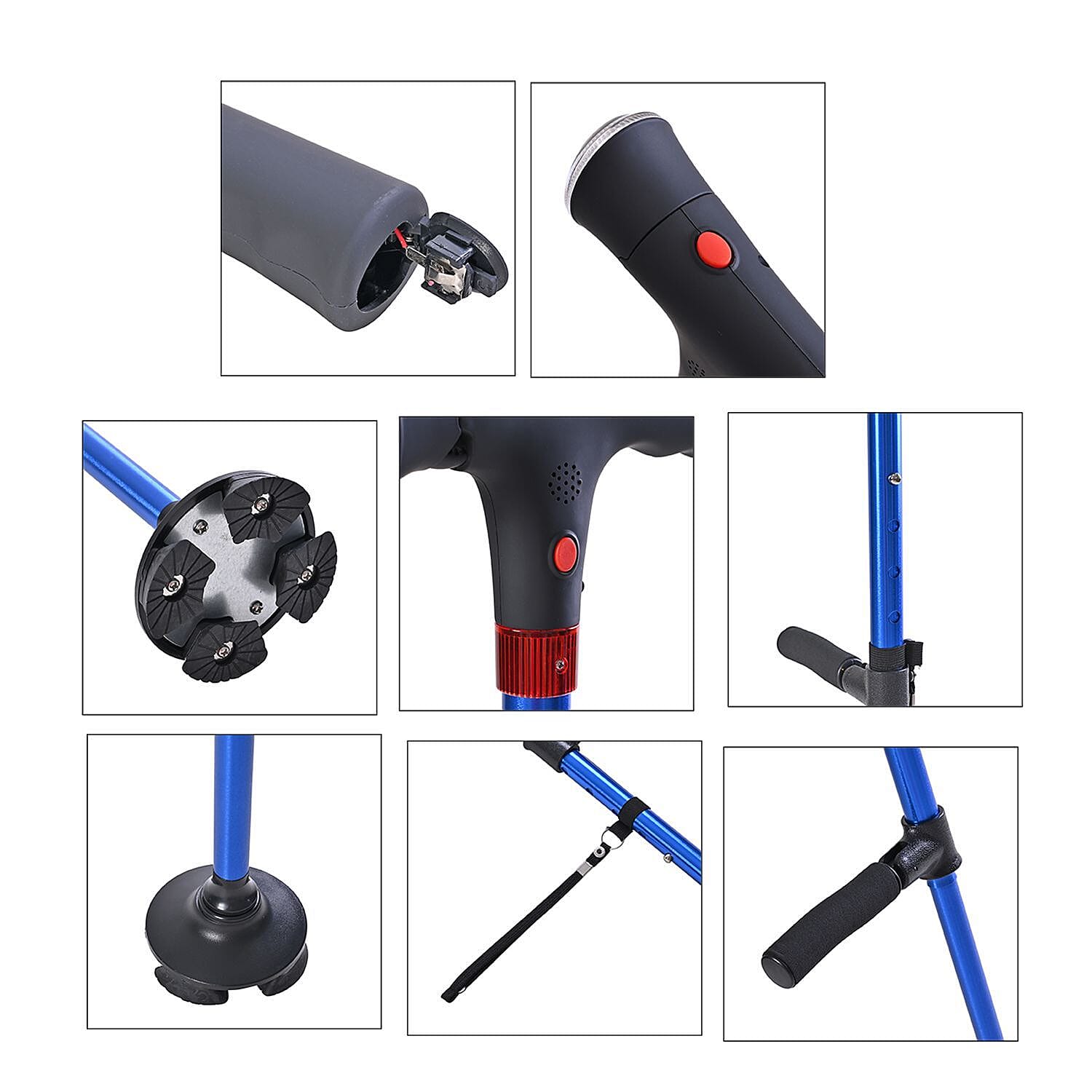 Easy Up Walking Cane with 2 Handles, Anti Slip Base and Light (2xAAA,Not Included) - Blue
