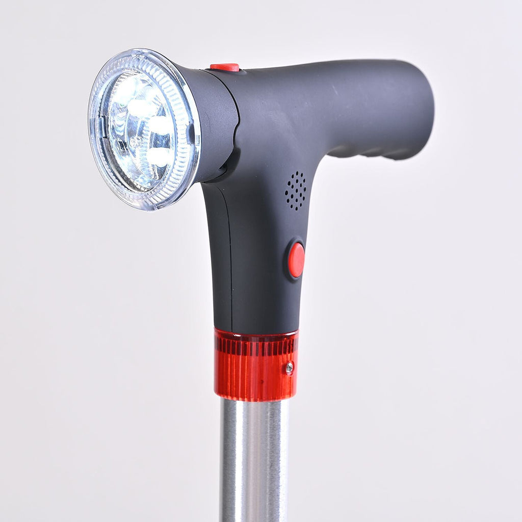 Easy Up Walking Cane with 2 Handles, Anti Slip Base and Light (2xAAA, Not Incl.) - Silver