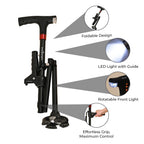 Easy Up Walking Cane with 2 Handles, Anti Slip Base and Light (2xAAA, Not Incl.) - Silver