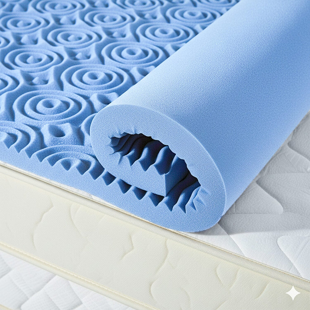 5 Zone Memory Foam Cool Gel Mattress Topper (Double Size, 190x135x4 cm) - Blue