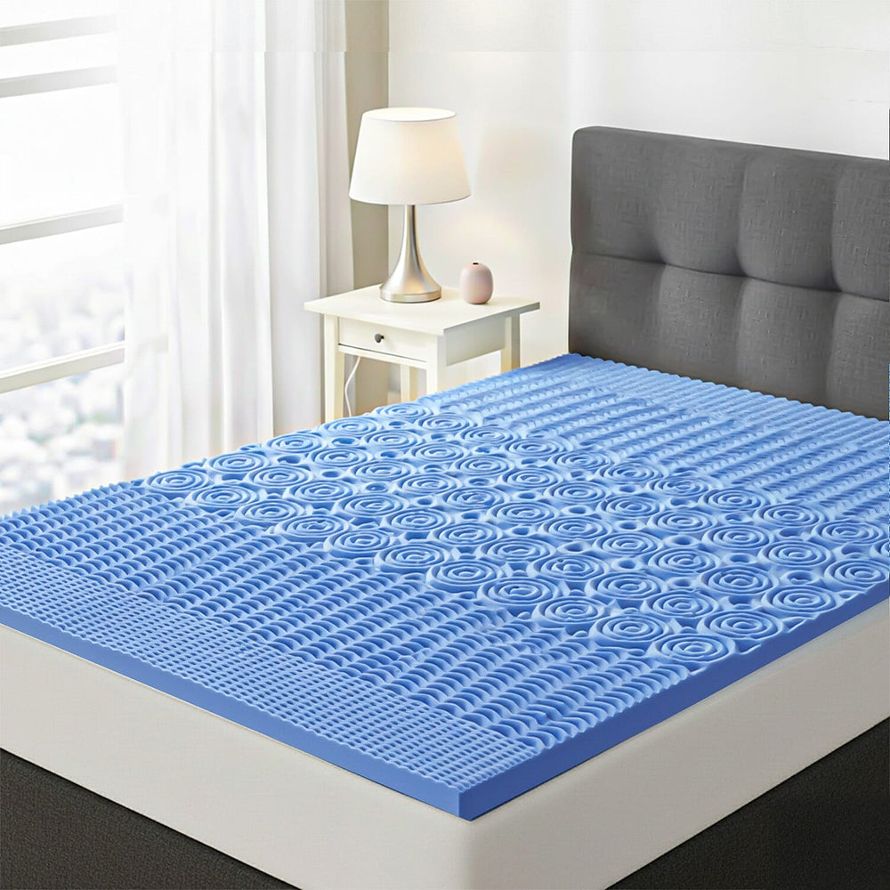 5 Zone Memory Foam Cool Gel Mattress Topper (King Size, 200x150x4 cm) - Blue