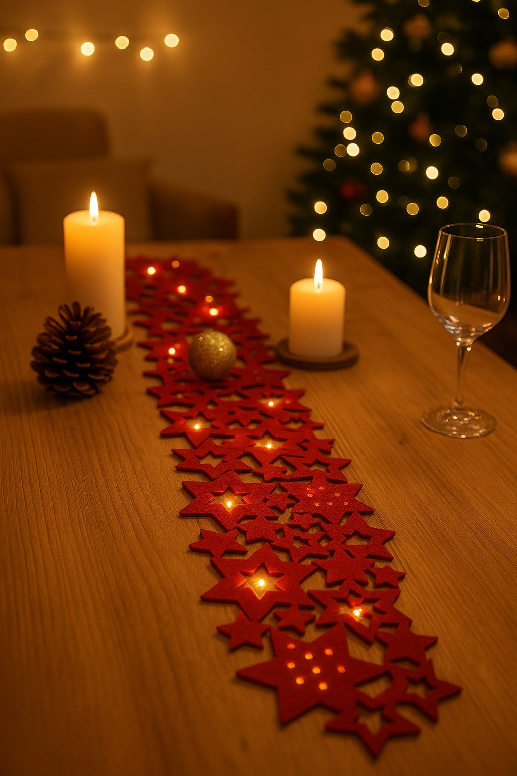 Felt Star Decorative Runner (Length-120 Cm) - Red_7552754_1