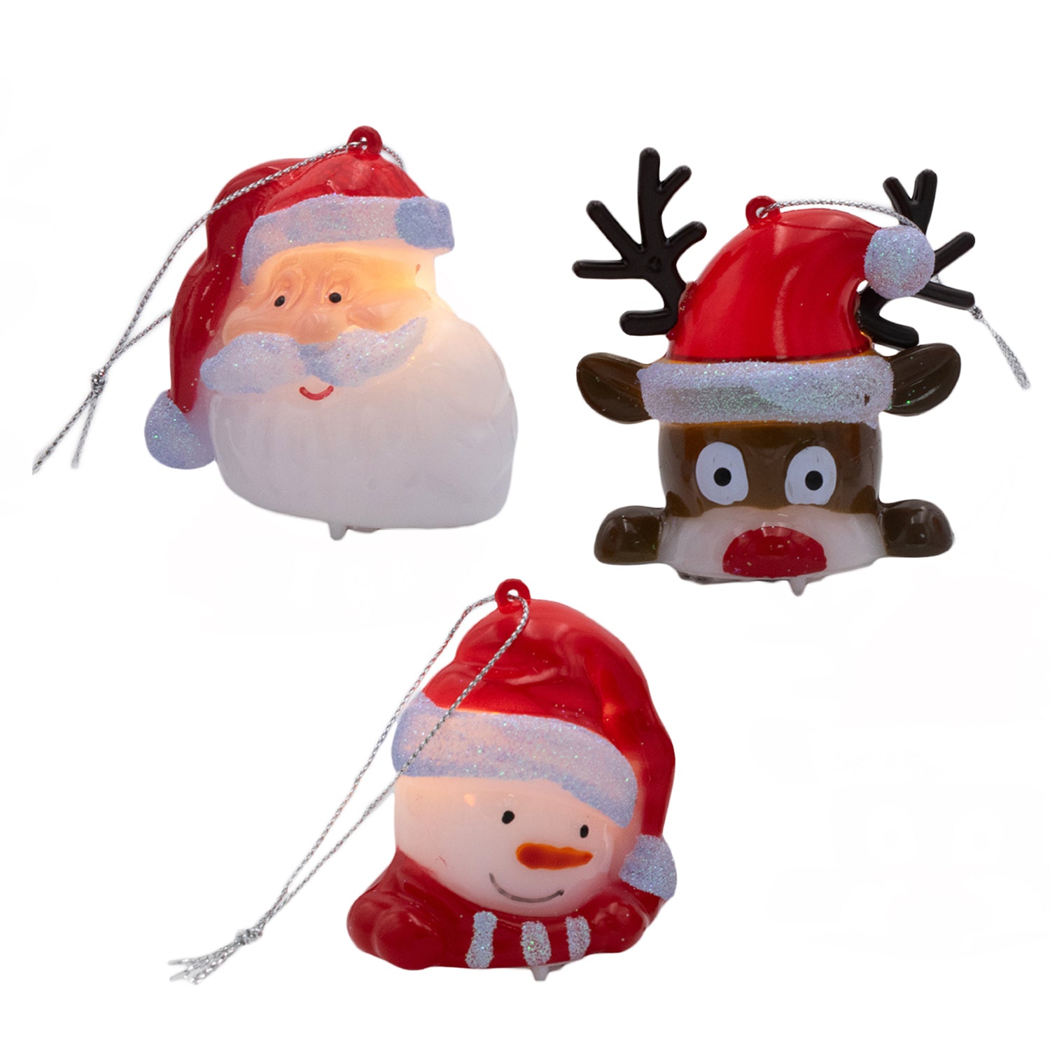 Set of 3 Light up Novelty Fun Christmas Characters (Battery Operated) - Red & White_7552776