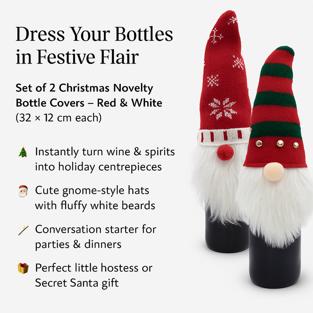 Set of 2 Christmas Novelty Bottle Cover (Size 32x12 Cm) - Red & White_7553281_1