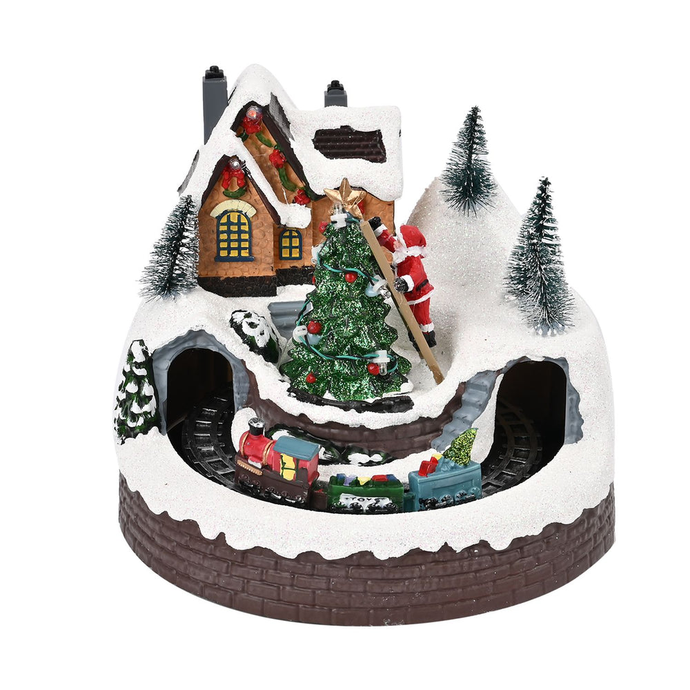 Christmas Village House & Moving Train Theme with LED Lighting & Music (3xAA Batteries,Not Included) - Size 20x20x16cm_7571858