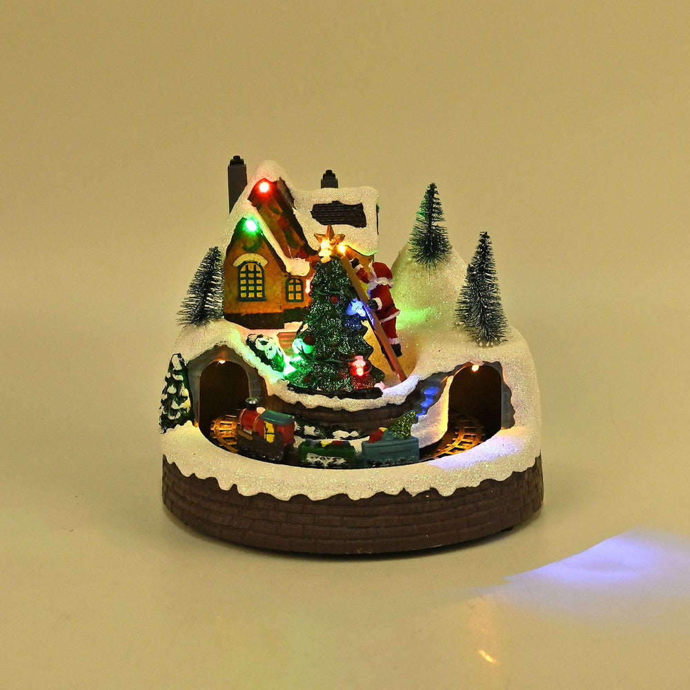 Christmas Village House & Moving Train Theme with LED Lighting & Music (3xAA Batteries,Not Included) - Size 20x20x16cm_7571858_2