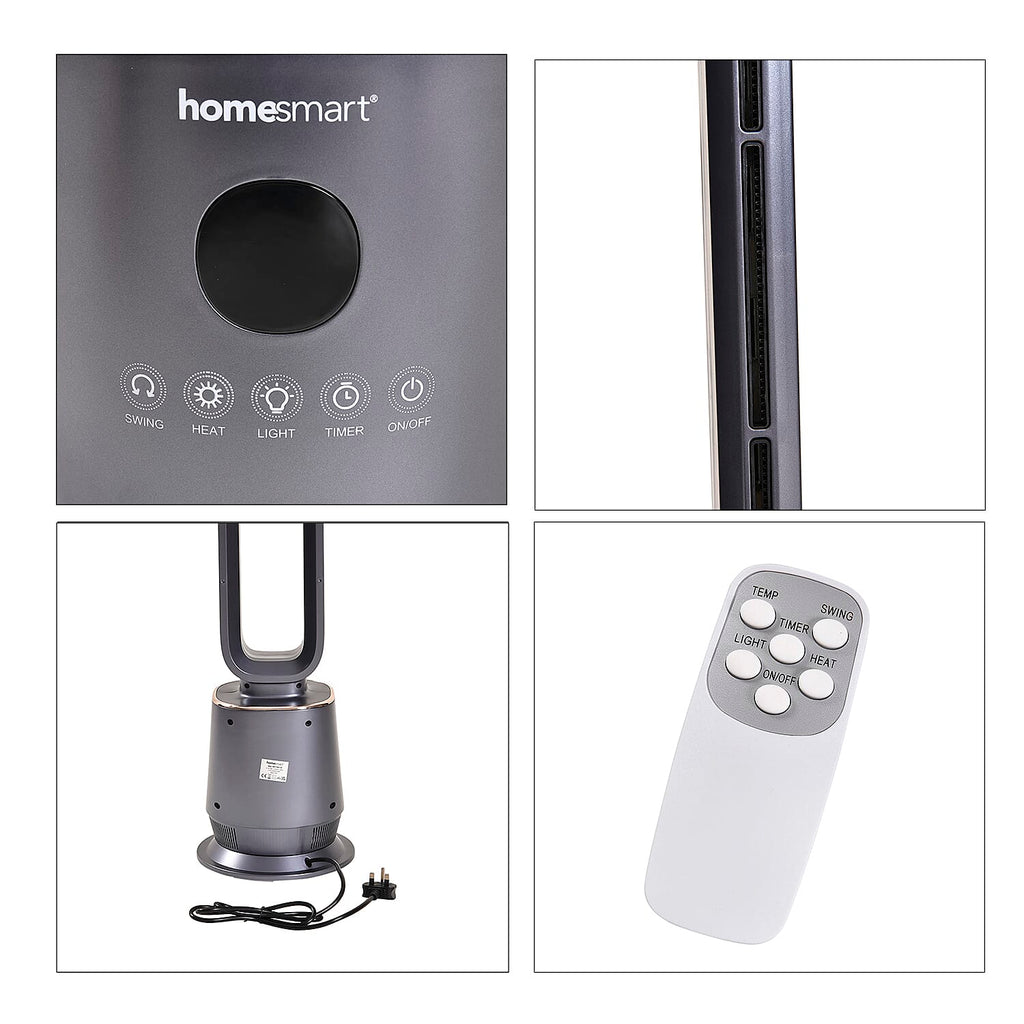 Energy Efficient 2-in-1 Ceramic Bladeless Heater with Fan Mode, 2 Heat Settings & Light Mode (1000W-2000W) With Remote